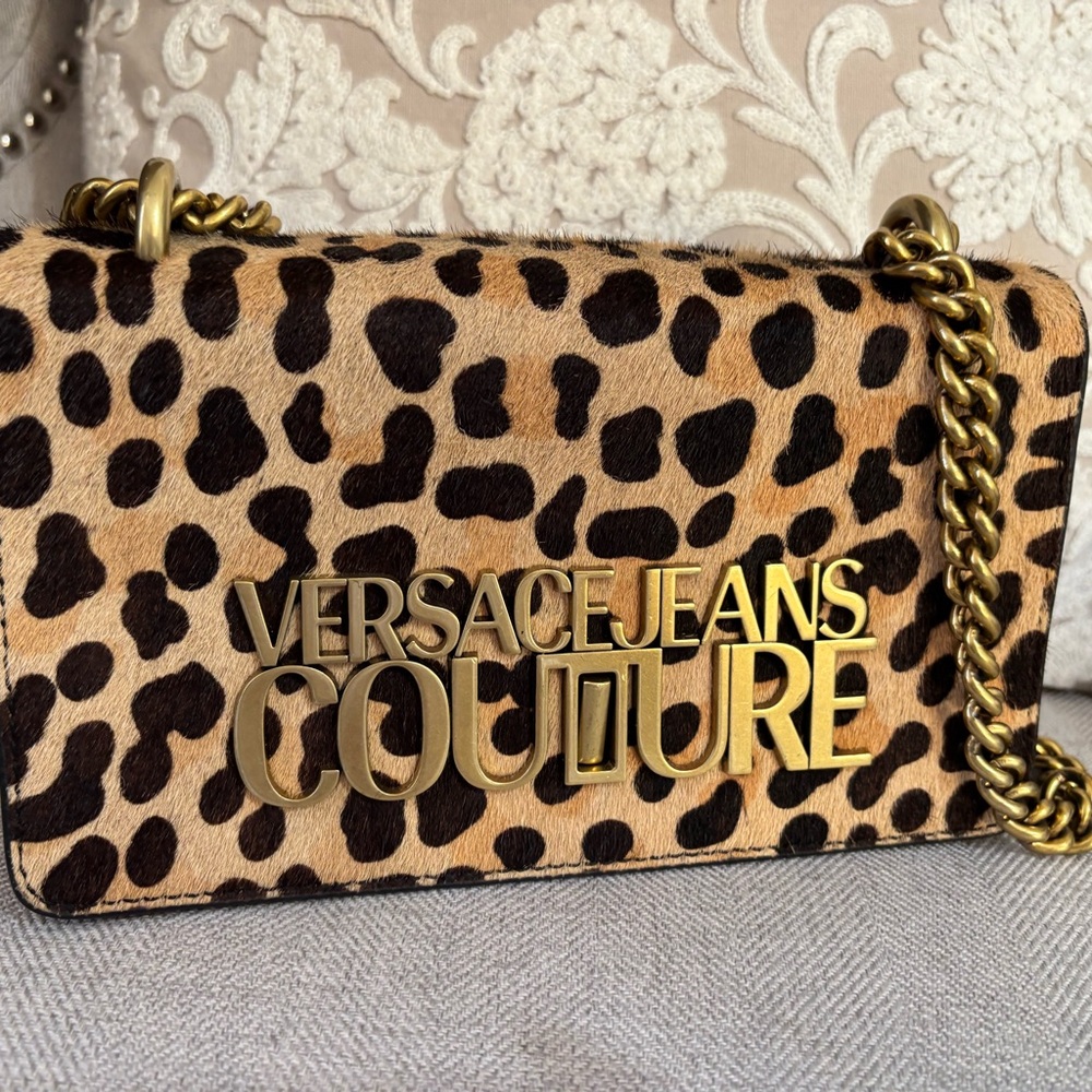 Versace Jeans Collection Brown and Gold Crossbody Bag with Chain Strap